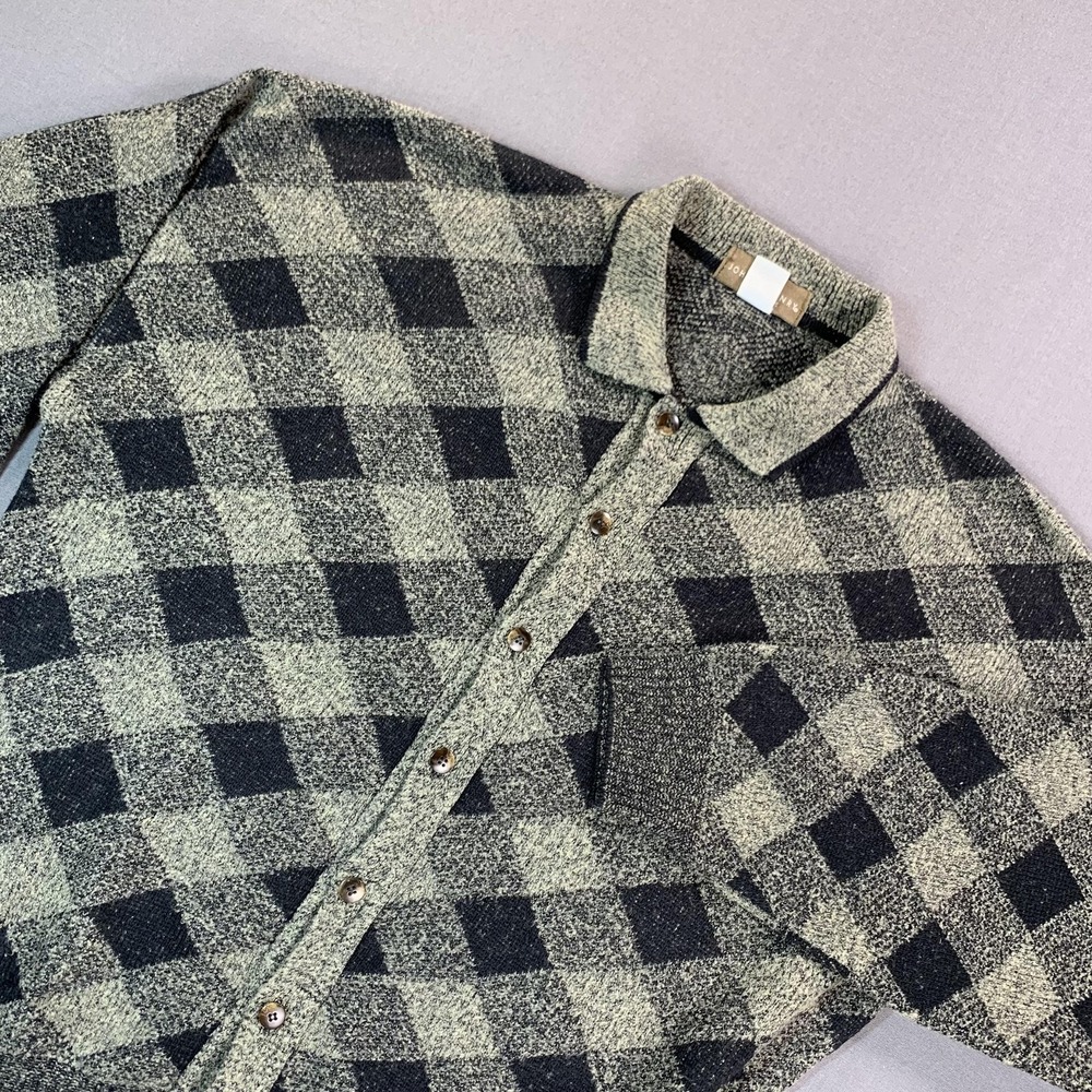 John Henry Grandpa Sweater Men MD Gray Black Argyle Wool Cardigan Knit Italy